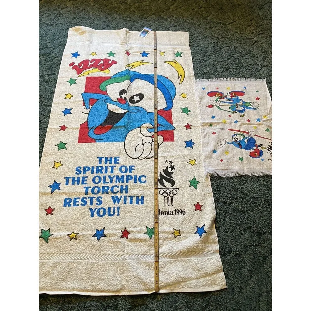 Atlanta Olympics Beach‎ Towel RARE Izzy Mascot plus Hand Towel Cannon NEW